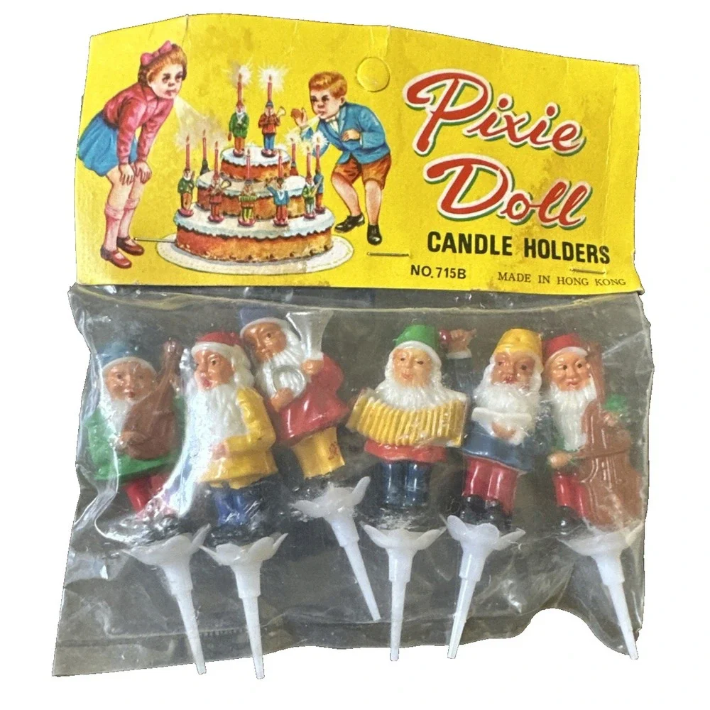 Vintage Pixie Doll Candle Holders 1950/60's Made In Hong Kong NO. 715B Set Of 6